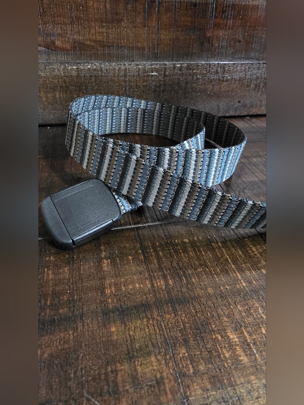 Bison Designs T Lock Belt Blue Striped Nylon Webbing Mens M